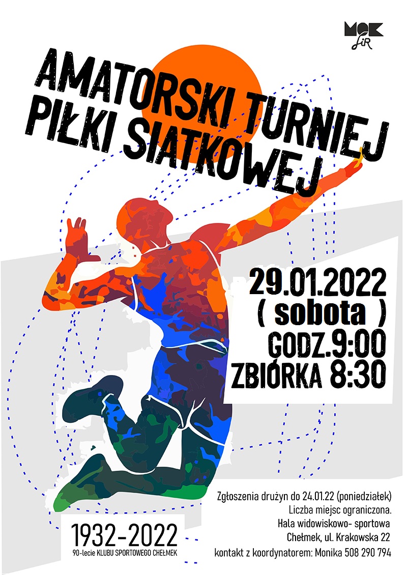 plakat turniej piłki siatkowej przedstawiający kolorowego sportowca