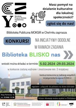 Wyniki konkursu na inicjatywy oddolne w projekcie pt. „Biblioteka BLISKO nas”