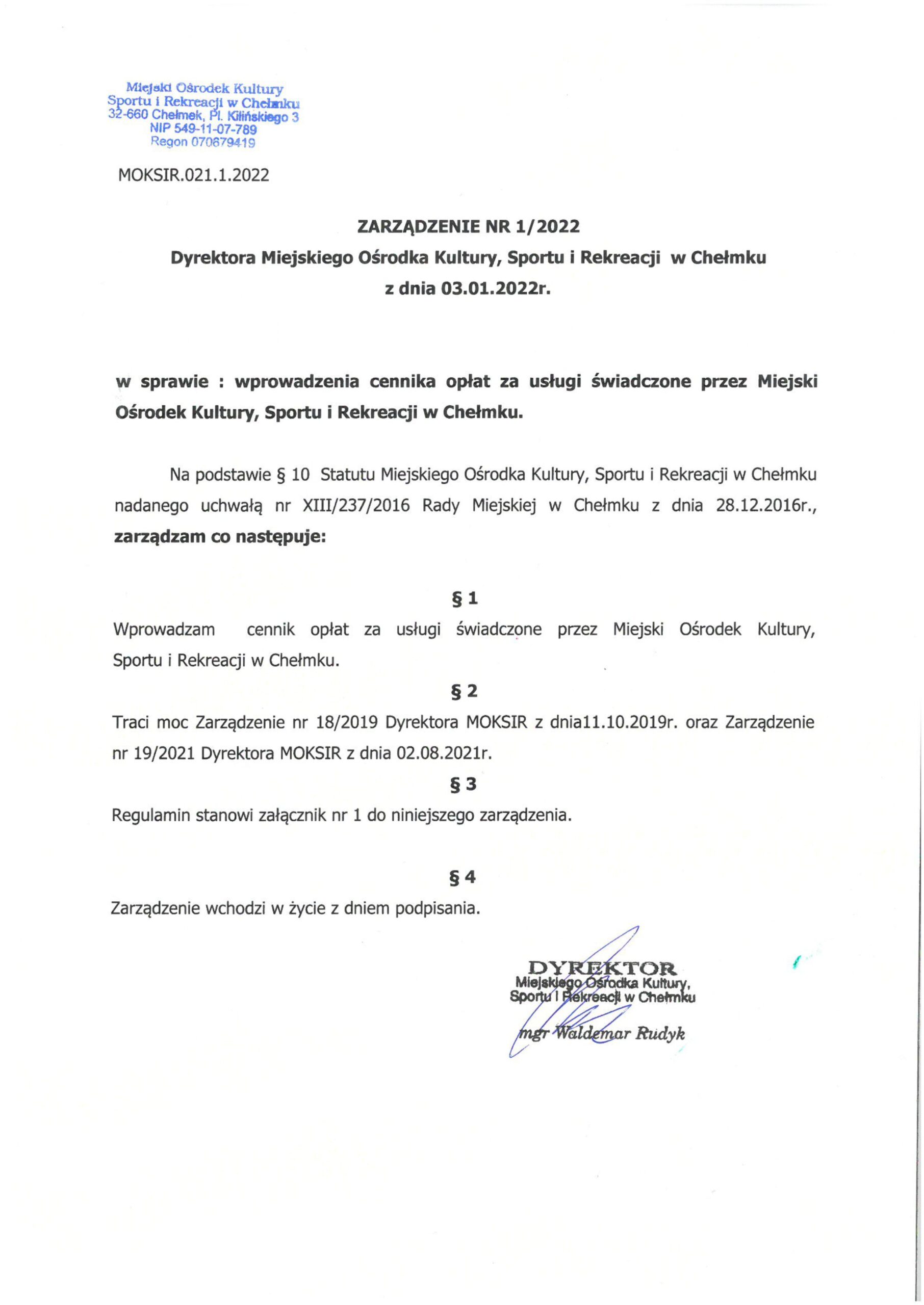 1 zarzadzenie dyrektora