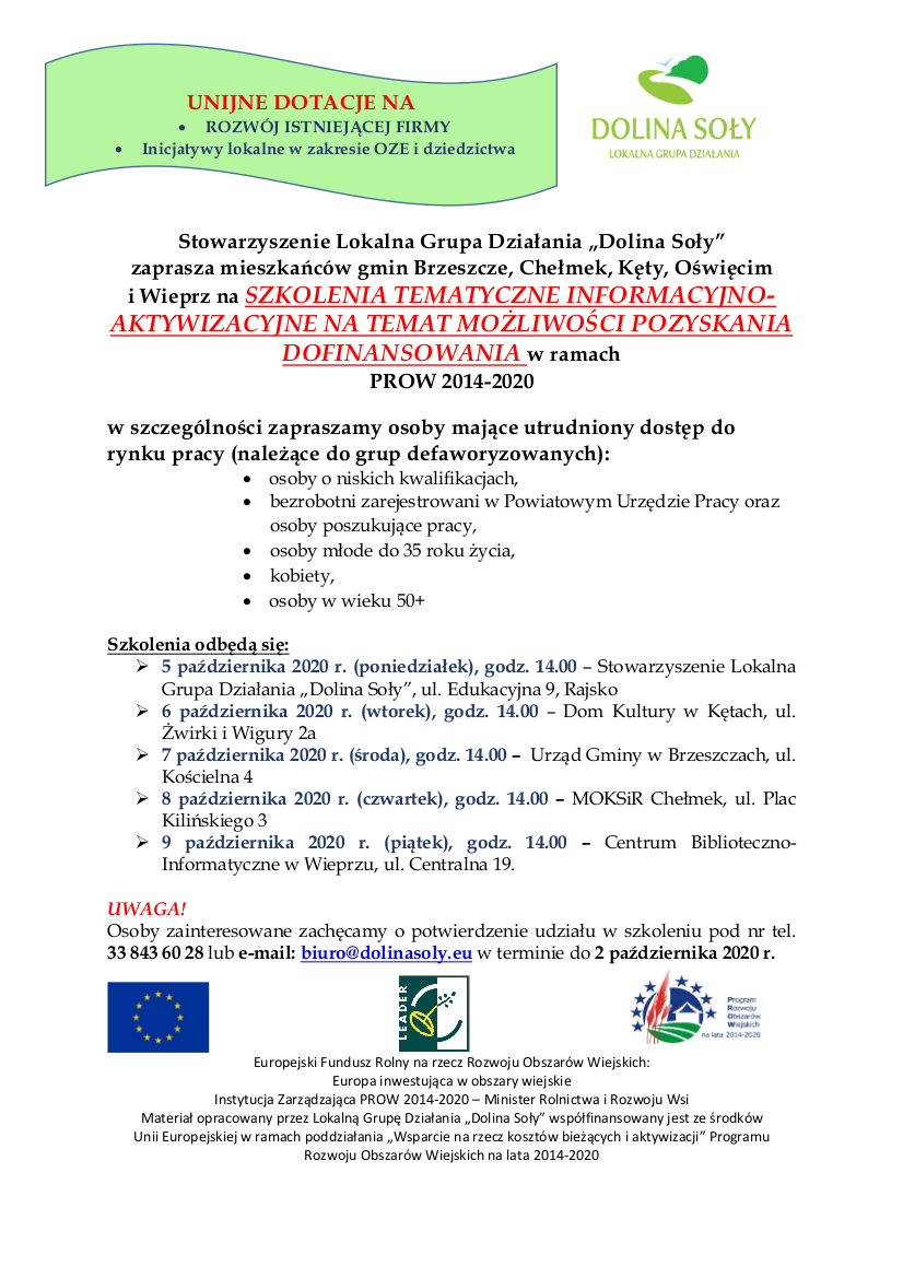 plakat SZKOLENIA TEMATYCZNE2020