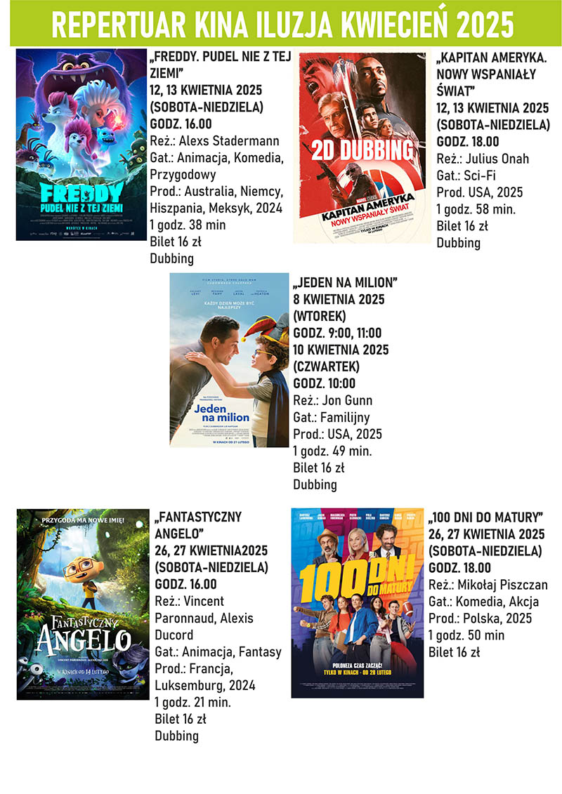 Repertuar Kina Iluzja Kwiecień 2025 plakat maly